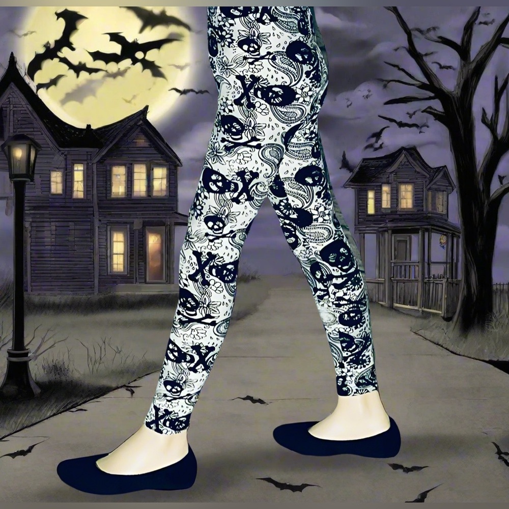 ☠️Small NEW Girls Halloween Skull Leggings, Kids Costume, Yoga Pants